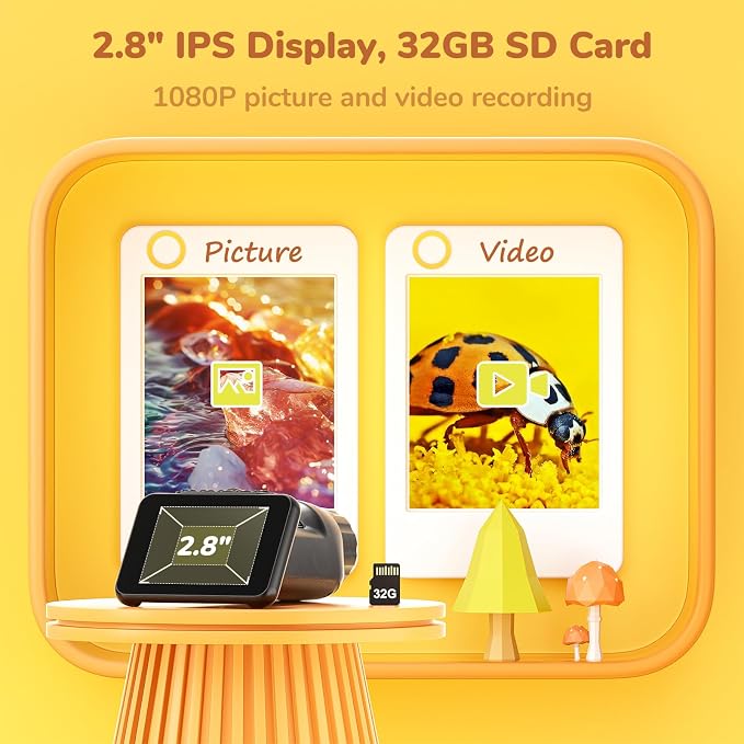 LM013 Digital Microscope for Adults Portable, Kids Handheld Microscope Camera with 2.8" Screen, Coins Magnifier with 8 LED, PC View, 32GB