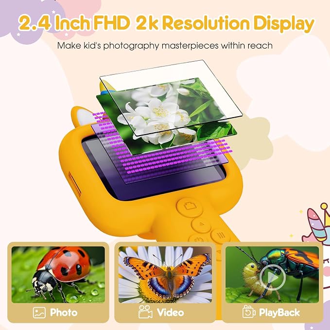 2.4" Screen Handheld Microscope for Kids, 600X Digital 4K Kids Microscope, 8 LEDs Pocket Microscope, Portable Edu Toy for Ages 3-12 Boys& Girls Exploring Bugs Plants at Home & Outdoor Travel(Yellow)