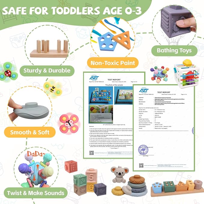 YHHYTOY 6-in-1 Montessori Baby Toys 0-6 6-12 Months, Infant Toys Baby Gifts | 4 5 6 Month Old Baby Toys, Soft Stacking Blocks Rings Shape Sorter Sensory Baby Suction Spinners, Baby Gifts for Girls Boys