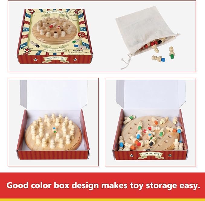 Gothink Wooden Memory Chess Matching Game, 7.5 Inch Wooden Memory Match Stick Chess Board Game, Educational Games for Kids, Montessori Preschool Toy for Toddler Birthday Gift