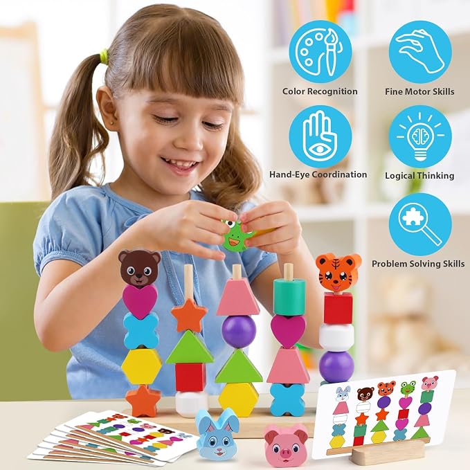 Vinlon Montessori Toddler Game Toys for Boys Girls 2 3 4 Years Old, Cute Animal Vivid Colors Shape Sorting & Stacking Toy Building Blocks Early Learning Educational Toys Easter Basket Stuffers
