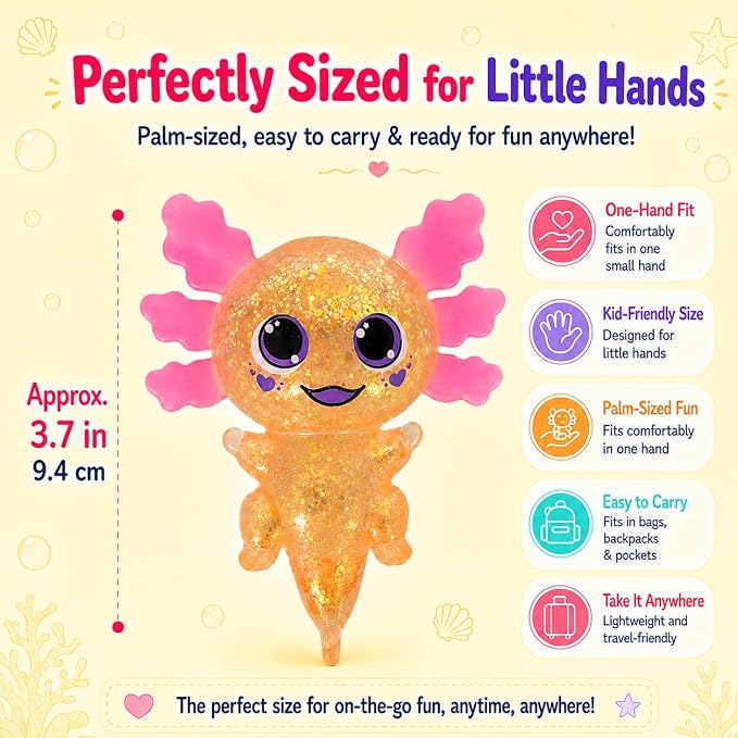 Axolotl Squishy Stress Ball, Soft TPR Slow Rising Squeeze Toy, Cute Axolotl Fidget Toy for Stress Relief, Anxiety Calming Sensory Toy for Kids Adults(Orange BigEars Axolotl)