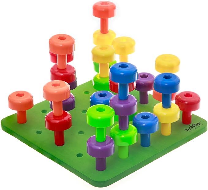 Toddler Peg Board Sensory Montessori Fine Motor Skills Educational Toys - 30 Stackable Pegs + Pattern Card + Drawstring Backpack + E-Book