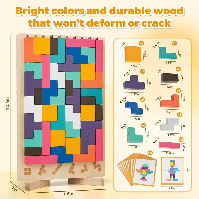 Montessori Wooden Puzzle Toy for Toddlers, 3D Wooden Russian Block Stacking Board, Brain Teaser Montessori Toys for 3-6 Year Old Boys & Girls, Educational Wooden Toys for Preschool Learning