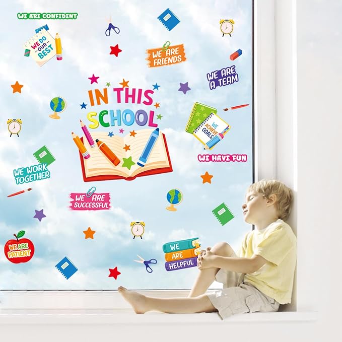 LHIUEM in This School Wall Stickers Positive Affirmations Window Cling | Motivational Quotes Wall Decals Bulletin Board Classroom Decor Colorful Inspirational Wall Decor for Classroom Kindergarten