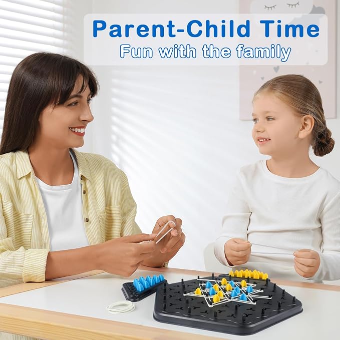 Chain Triangle Chess Game, Triangle Chain Strategy Game for Family Night | Triangle Game with Rubber Bands for Kids and Adults, 2 to 4 Players