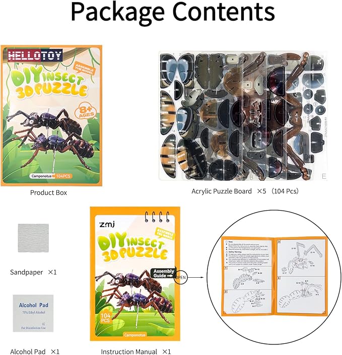 3D Acrylic Insect Puzzle DIY Bug Model Kit Animal STEM Gift | Building Kits Crafts Figurine Sculpture Nature Decoration Educational Display Toys for Kids Teens and Adults ( Ant)