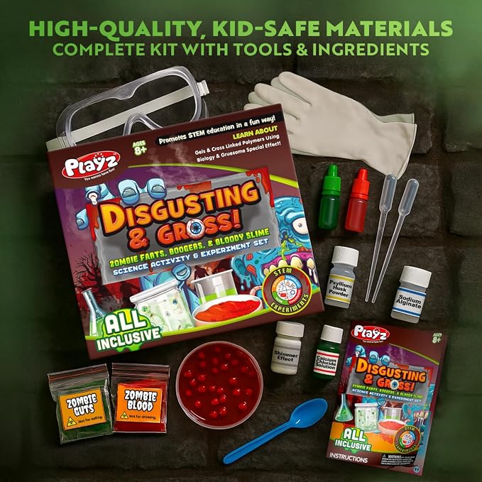 Playz Disgusting n Gross Science Experiments Science Kits for Kids Age 8-12 | Educational Science Toys Chemistry set with 34+ Fun Science Activities Stem Kits for kids, Gross Slime Science Lab kit Gifts