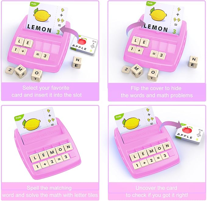 Ondalis Toys for 3-8 Year Olds Girls, Matching Letter Spelling Games for Kids Ages 3-8 Preschool Learning Educational Toys for Kids Birthday Gifts for 3-8 Year Olds Girls Pink