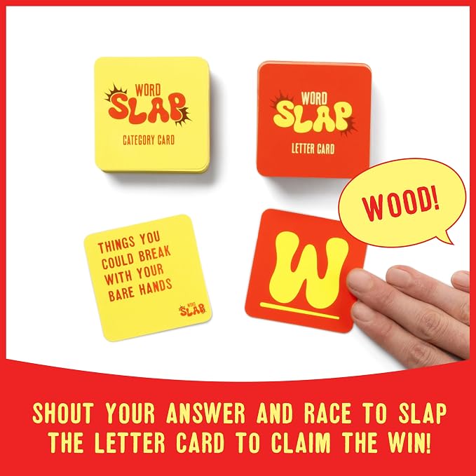 Word Slap by Relatable - Shout It, Slap It, Spell It. A Fast Paced Word Game and Thinking Game Built for Family Game Night, Party Games and Brain Games for Kids – Includes 165 Letter & Category Cards.