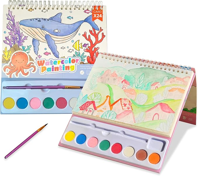 Cavnewt Watercolor Coloring Books for Kids Ages 4-8, Mess Free Watercolor Painting Book, Paint with Water Books for Toddlers, Travel Activities Arts Party Favors Birthday Gifts for Kids Girls & Boys