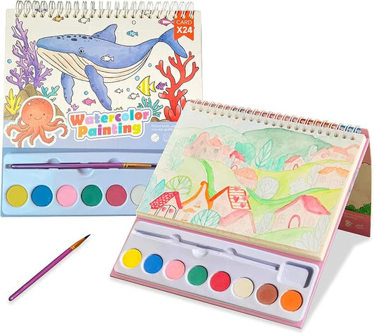 Cavnewt Watercolor Coloring Books for Kids Ages 4-8, Mess Free Watercolor Painting Book, Paint with Water Books for Toddlers, Travel Activities Arts Party Favors Birthday Gifts for Kids Girls & Boys
