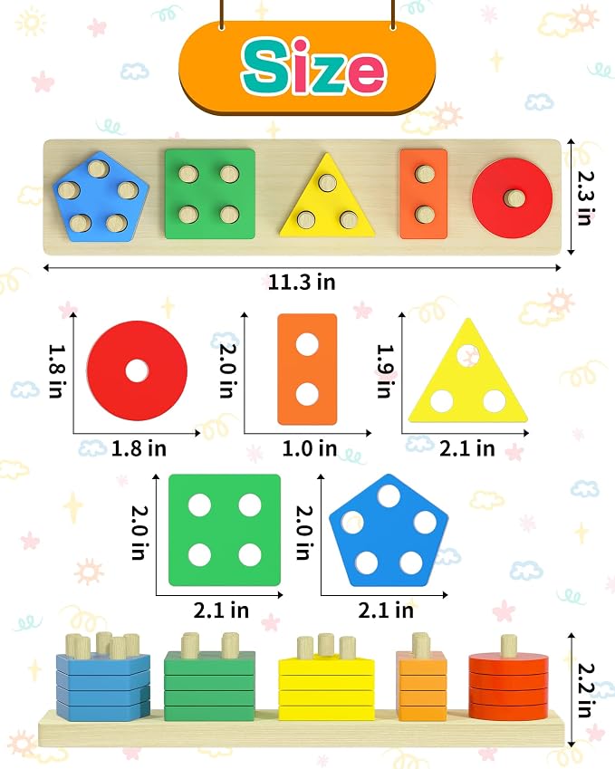 Zartores Montessori Toys for 1 2 Year Old Boys Girls Gifts, Toddler Toys | Wooden Shape Sorter Toy for Ages 2-4, Toddler Learning Toy, Wooden Puzzles, 1 2 3 Year Old Birthday Gift