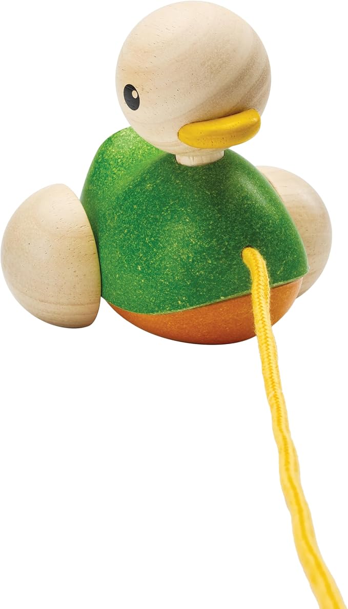 PlanToys® Pull-Along Duck Wooden Toddler Pull Toy for Kids 2Y+ Walking Set | floppy feet, animal design, baby pull toy, girls, boys, montessori gross motor balance coordination gift idea for kids
