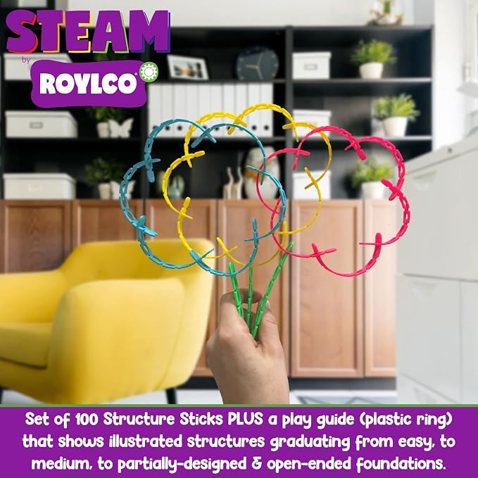 Roylco STEAM Structure Sticks Kit - Multi Color Plastic Sticks to Inspire Creativity - Build and Create with Unique Design