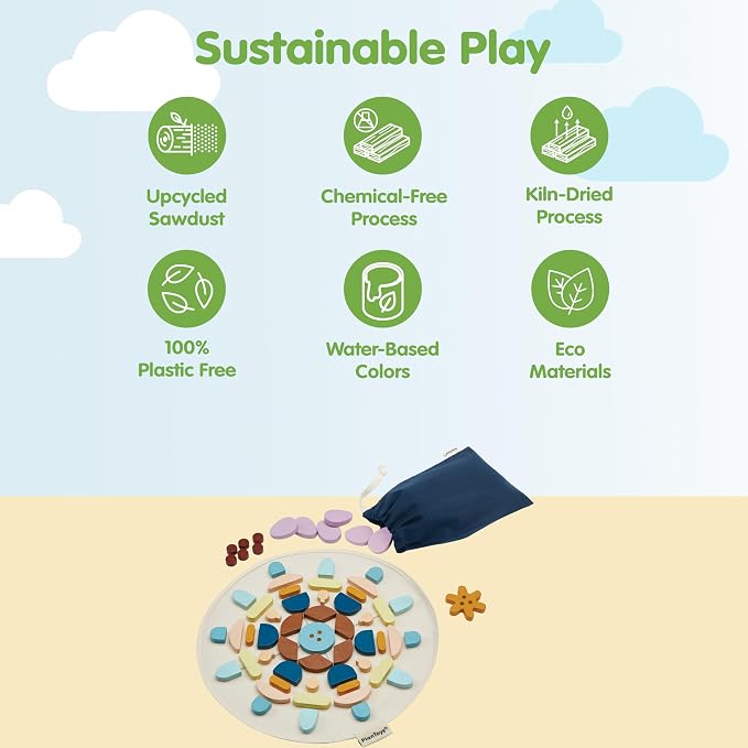 PlanToys® Wooden Mandala Set Montessori Inspired Open Ended Kids Play | loose pieces, sensory toys, montessori toys, girls, boys, creative spatial mindful fine motor gift preschool learning set