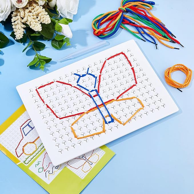 DICOSMETIC 2 Sets String Weaving Drawing Board Calming Corner Games Fine Motor Threading Boards Educational Sensory Items Including 2Pcs 18x12 Plastic Board, 4Pcs Pens and 16Pcs Laces for Adult