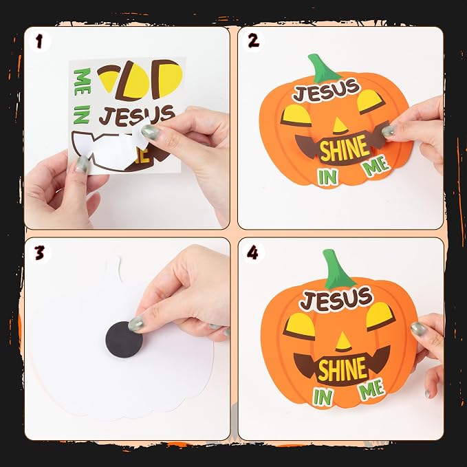 Haooryx DIY Halloween Christian Jesus Pumpkin Magnet Craft Kit | 30 Set Make Your Own Religious Fall Pumpkin Sticker Craft Decor, School Class Art Project Refrigerator Bulletin Board Decor