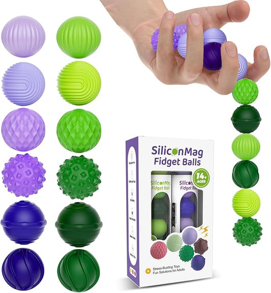 Magnetic Fidget Balls, 12-Pack Silicone Sensory Toys for Adults & Teens | Quiet Stress Relief Balls for Office, Fun Desk Toys with Textures, Calming & Relaxing Gift for Men & Women