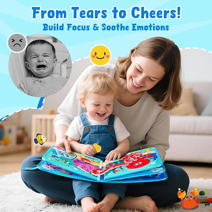 JoyCat Ocean Busy Book for Toddlers 1-3, Montessori Travel Activity Book | Ocean busy book with sea animal activities helps toddlers practice life skills, fine motor skills and quiet travel play.