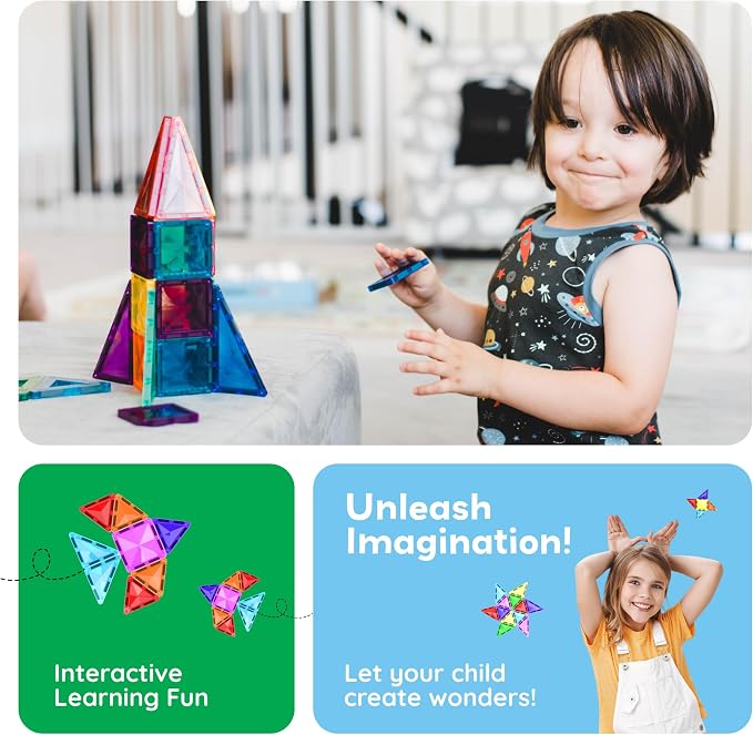 PicassoTiles 60 pcs Mini Magnetic Tiles Magnet Toys Travel-Friendly On-The-Go Building Blocks for Kids Compact Lightweight Creative playset Preschool Montessori Early Learning STEM Kids Toy Ages 3+.