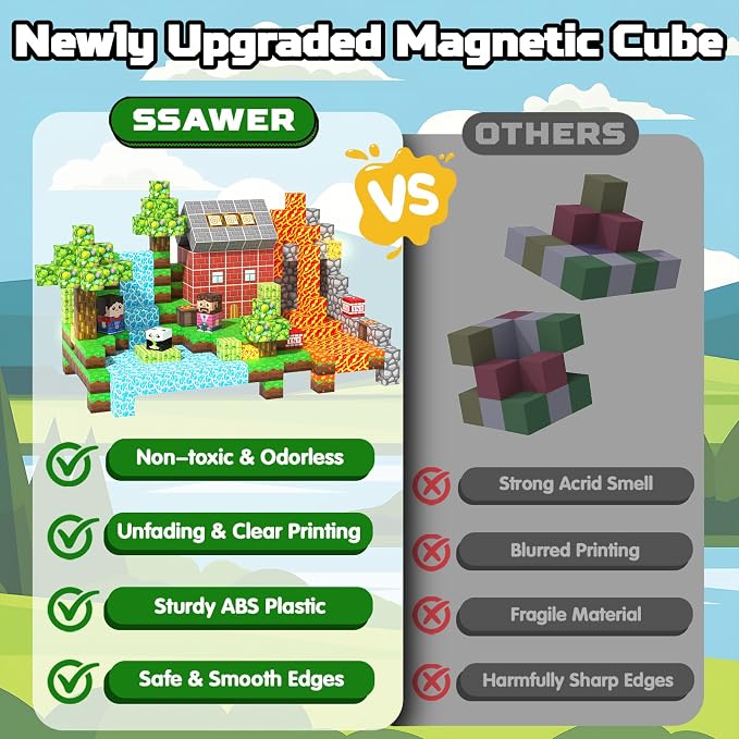 Magnetic Blocks, 150PCS Light Up Building Cube Toys Gifts for Kids | Magnetic Cubes, 0.8 inches Building Blocks, 2PCS Light Up Blocks, STEM Toys Christmas Birthday Gifts for Kids Boys Girls