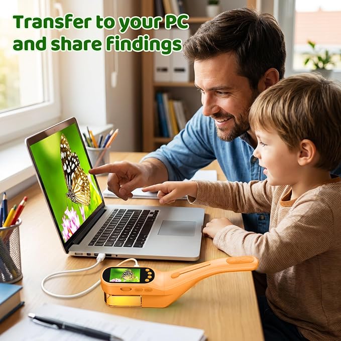 Handheld Microscope for Kids, Outdoor Explorer STEM Toy with Bonus Tools, 2.4" IPS Screen, Ergonomic Grip, Digital Camera, Photo/Video, Magnifier, Science Kit – Gift for Boys & Girls Age 3-12