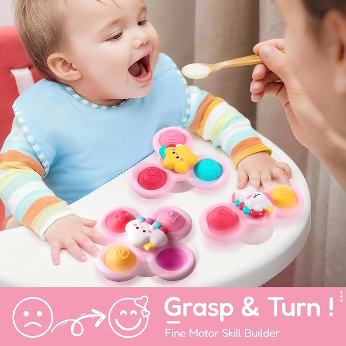 Pop Suction Cup Spinner Airplane Travel Toys for 1 Year Old Boy Girl | Novelty Spinning Tops Infant 12 18 Months,1 2 Year Old Boy Birthday Gift for Toddlers ,Sensory Baby Bath Toy Kids Ages 1-3