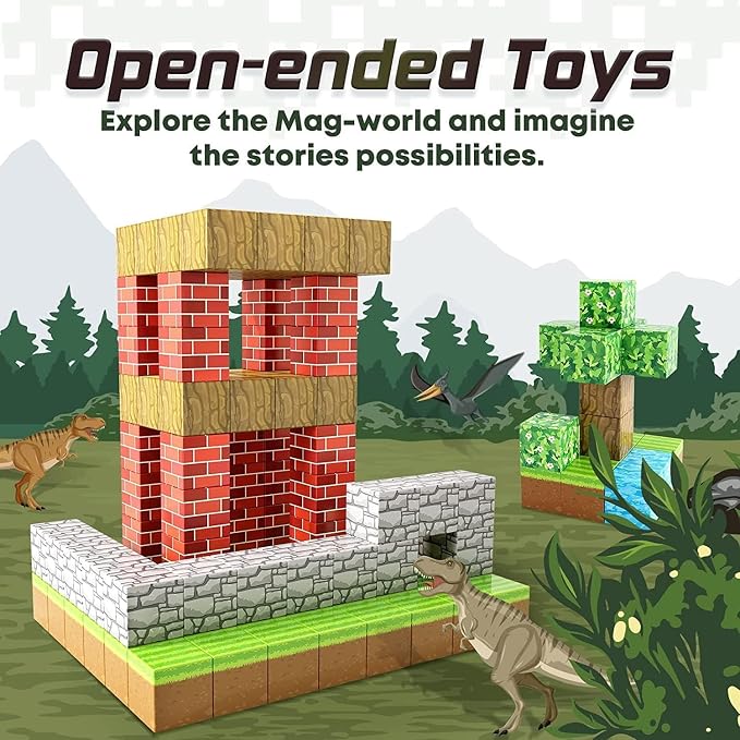 150PCS 1“ Magnetic Blocks Toys for Boys Kids, Mine Magnet World Forest Set | Sensory STEM Building Cubes for Kids, Ideal Construction Creative Toy Set, Birthday Gift for Toddler Boys Girls Ages 4-8 8-12