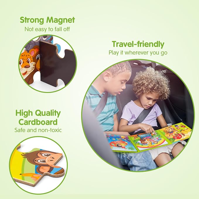 SYNARRY Magnetic Animal Puzzles for Kids Ages 3-5, Travel Animal Toys | 20-Piece Magnetic Travel Puzzle for Kids Ages 4-6, Car Airplane Road Trip Activities, Quiet Toys, Animal Gifts for Kids