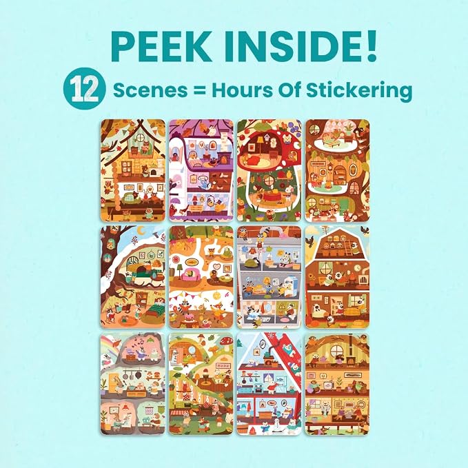 Cupkin Cozy Furry Animal Friends Coloring & Sticker Book | 500+ Stickers | Spiral-bound kids craft format with 12 scenes, 12 art pages, side-by-side viewing, and an easy-peel design for ages 2–8