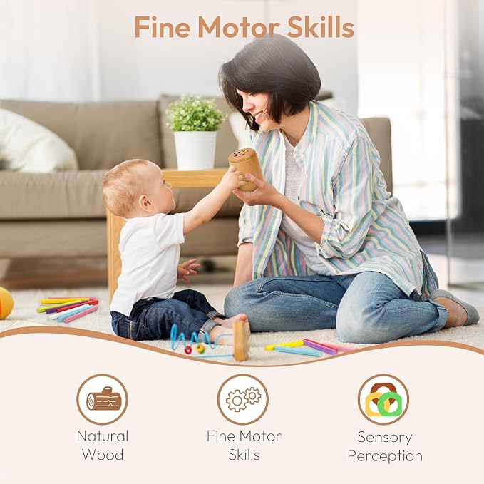 Woodtoe Montessori Color Sorting Toy, 11 Colors Montessori Sticks for 1 2 3 Year Old, Wooden Sensory Toys for Toddler, Fine Motor Skills, Educational Learning Birthday Toys Gift for Boys and Girls 1-3