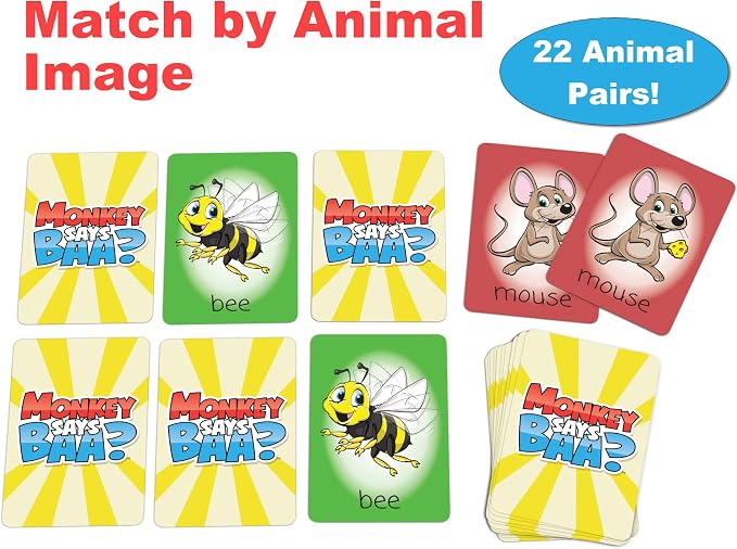 Kids Matching Game – Monkey Says Baa, 3 Ways to Play: Sounds & Charades