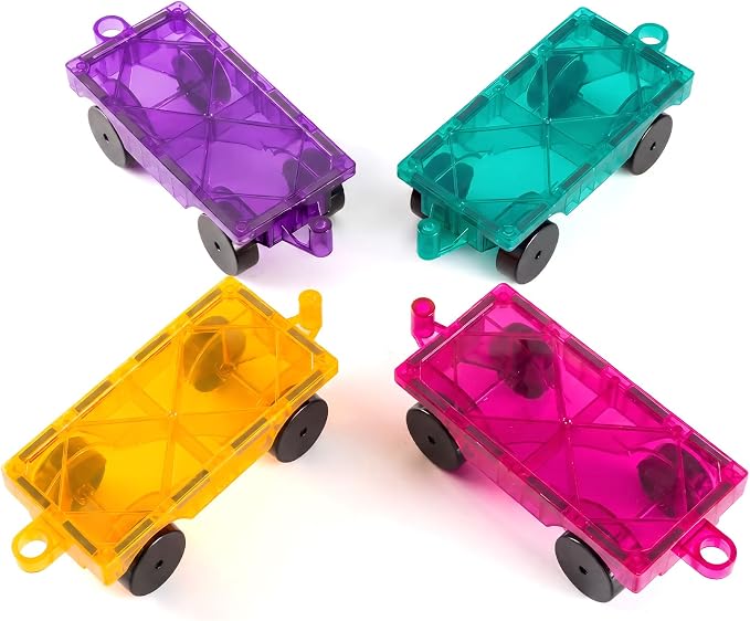 Bmag 4 PCS Magnetic Tiles Car Base Accessories, Compatible with Most Standard Magnetic Building Tiles, Sealed Magnet Car Bases, STEM Building Expansion Kit for Kids Aged 3+