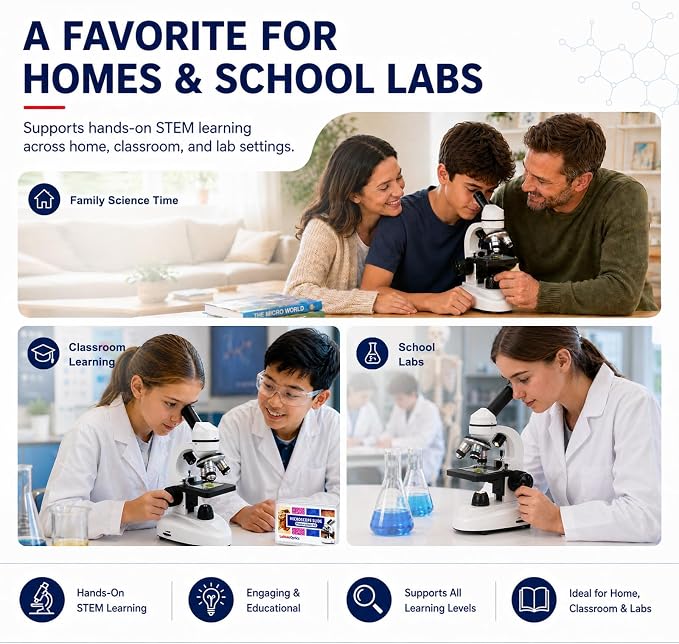Microscope for Adults Students, 100X-2000X Metal STEM Microscope Kit | Dual LED Illumination, Complete Compound Microscope Kit for School Lab, Homeschool with Slides Set, Phone Adapter & Case Bag