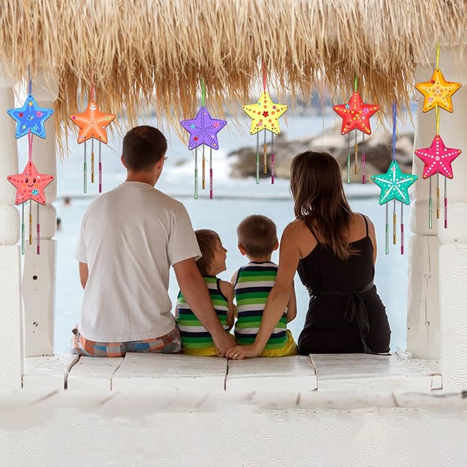 Fennoral 9 Pack Star Wind Chime Kit for Kids Make Your Own Starfish Craft | Wind Chimes for Girls Boys Ornaments DIY Coloring for Summr Art Project Party Decoration Birthday Gift