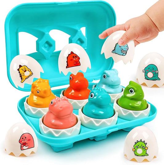 Dinosaur Easter Egg Toys for Toddlers 1-2,Montessori Geometric Eggs Sensory Educational Learning Fine Motor Puzzle Matching Games Easter Basket Stuffers Gifts for Kids Boys Girls