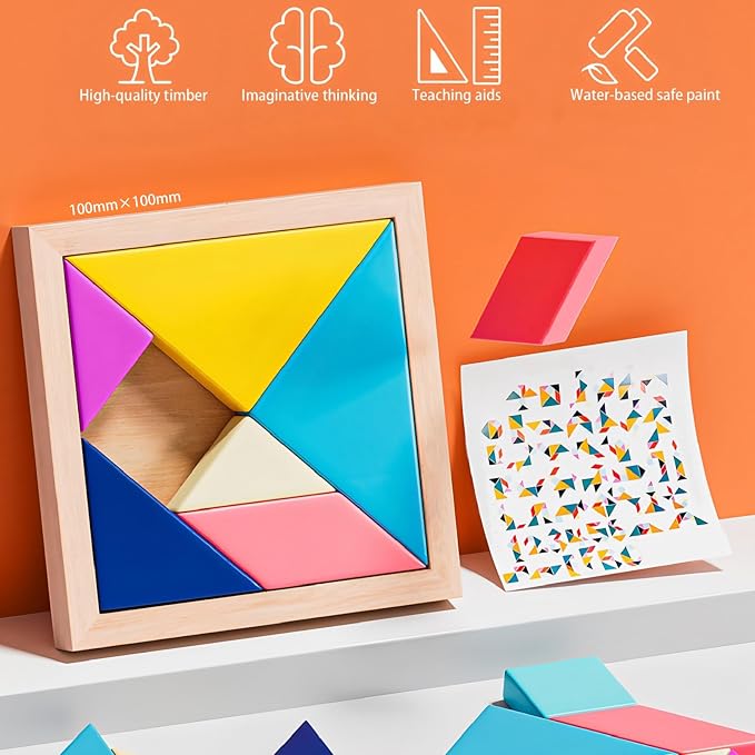 4 Pack Wooden Blocks Puzzles | Russian Blocks, Hexagon Puzzles, Tangrams Puzzles, Board Tic Tac Toe Game, Brain Teasers Toy Logic Game