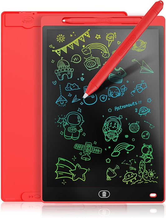 Genialba LCD Writing Board 12 Inches, Colourful Electronic Tablet, Portable Erasable Drawing Board, Graphic Tablet for Children's Games 3 4 5 6 7 Year Old Kid Boys Girls (Red)