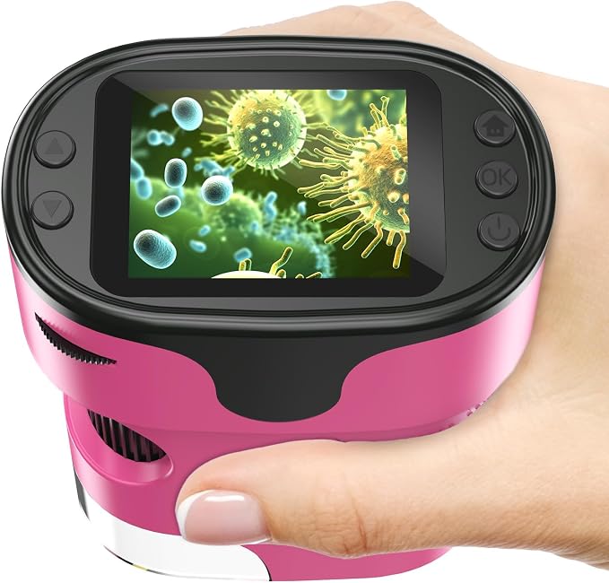 Kids Digital Microscope Science Gift: Complete STEM Toy Kit for Ages 4-12 | 32GB Card for Photos & Video / Custom EVA Case / Real Glass Slides / Upgraded 3mm Slide Slot / 2.5H Rechargeable Use