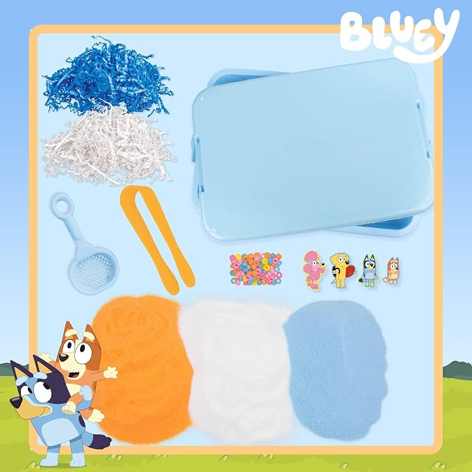 Official Bluey Seek & Find Sensory Bin, Ready-to-Use Sensory Toys, Sensory Bin for Kids with Lid, Play Sand, Scoops & Tongs, Exclusive Toys for Toddlers 3-4
