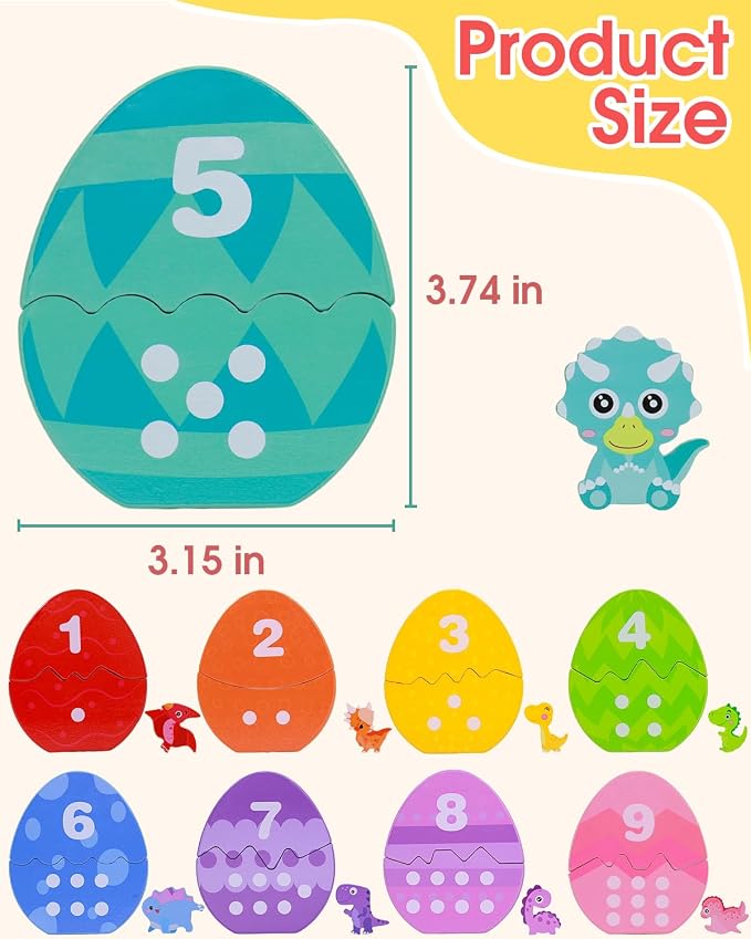 Montessori Learning Toys for Toddlers, Wooden Number Counting Dinosaur Toys | toddler educational toys, color recognition & number counting, fine motor sorting toy, Christmas birthday Gift for boys girls