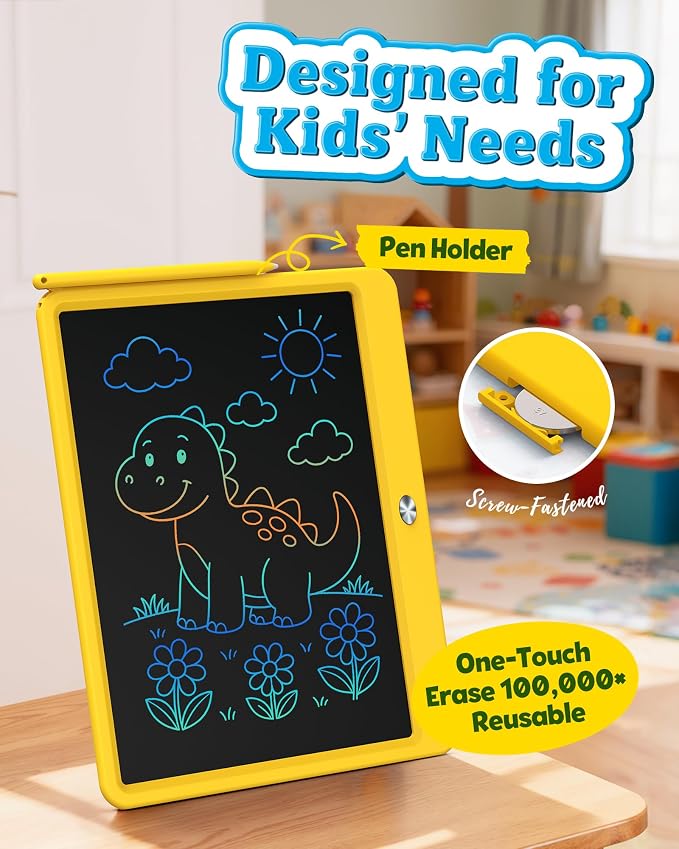 Bravokids 12 Inch LCD Writing Tablet for 3-8 Year Olds - Electronic Drawing Pad and Doodle Board as Educational Birthday Gifts for Girls and Boys (Yellow)