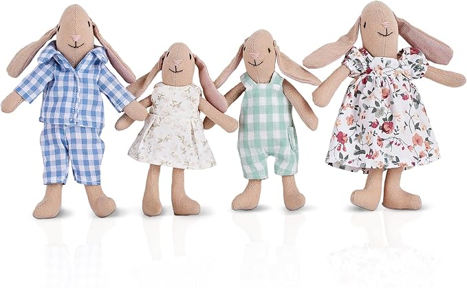 Giant bean Bunny Toys for Kids, 4 PCS Hand Made Rabbit Family Dolls | Easter Bunny with Removable Clothes, Suitable for Infants, Boys and Girls, Dollhouse People, Easter Basket Essentials