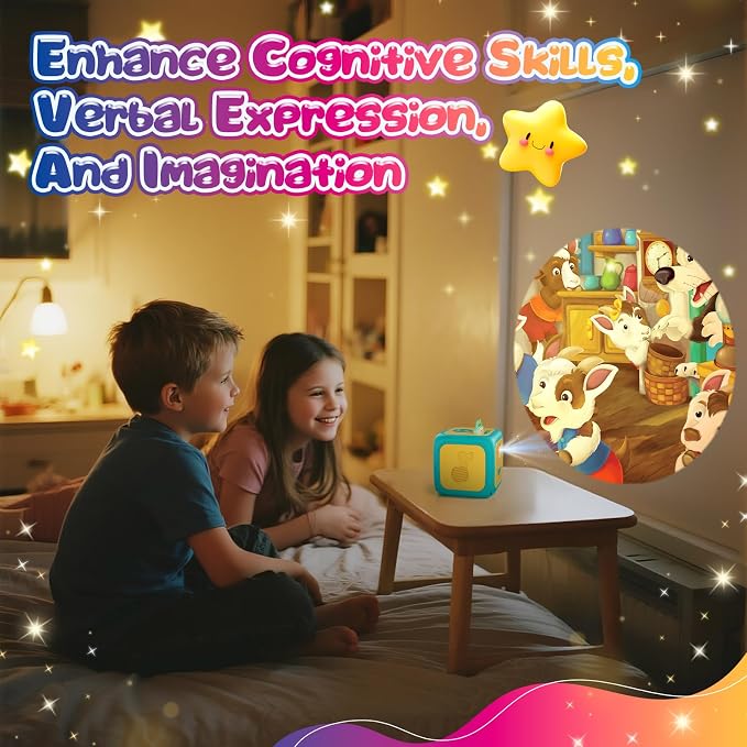 Vmiya Kids Story Projector for Toddlers, Story Dream Machine Storybook Projector with Educational Stories, Music, Auto-Off Nightlight, Bedtime Learning Toy Birthday Gift for Kids Girls Boys Aged 3+