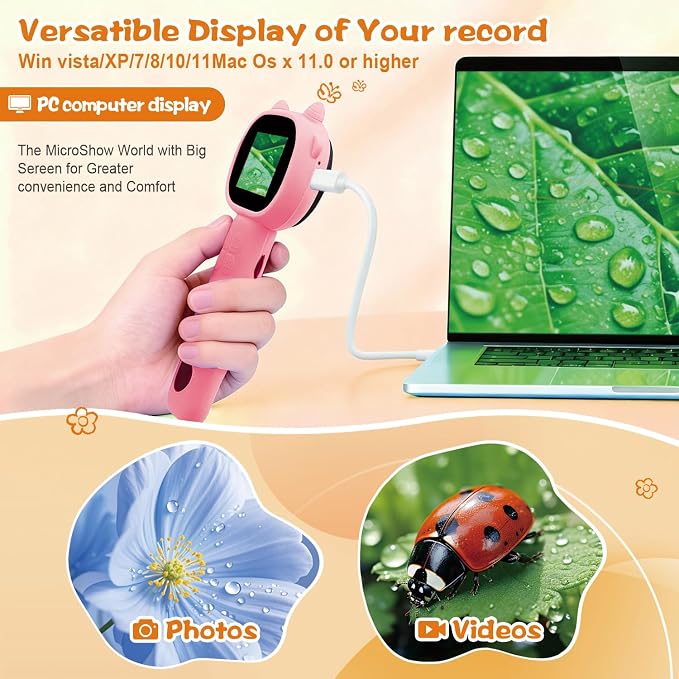 Microscope for Kids - 2.4" Screen Mini Pocket Handheld Microscope for Toddlers-STEM Educational Science Kit Toys for Christmas Birthday Gifts Science Kit Toddler for Boys Girls Aged 3-12 (Pink)