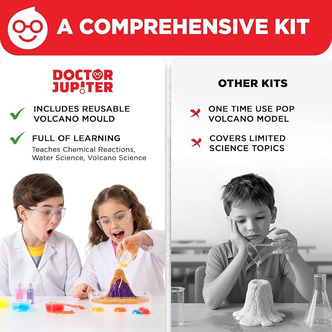 Doctor Jupiter Explosive Science Experiments Kit for Kids Ages 8+ | Erupting Volcano Science Kits for Kids Ages 8-12, Birthday Gift Ideas for Boys & Girls 8-10-12 Year Olds, STEM Toys