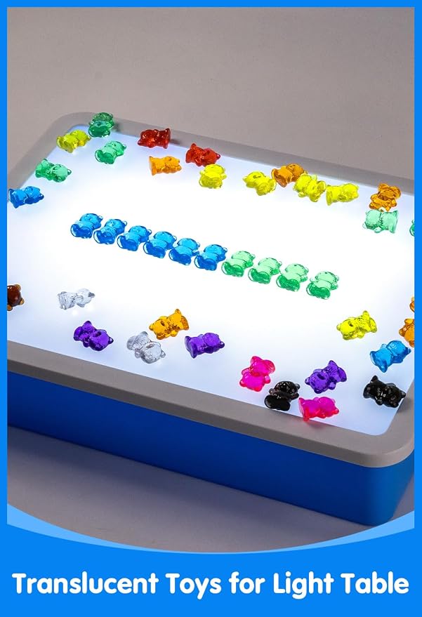 100 Pcs Translucent Counting Bears - Light Table Manipulatives | 10-Color Bear Counters for Kindergarten, Counting and Color Sorting Toys for Toddlers