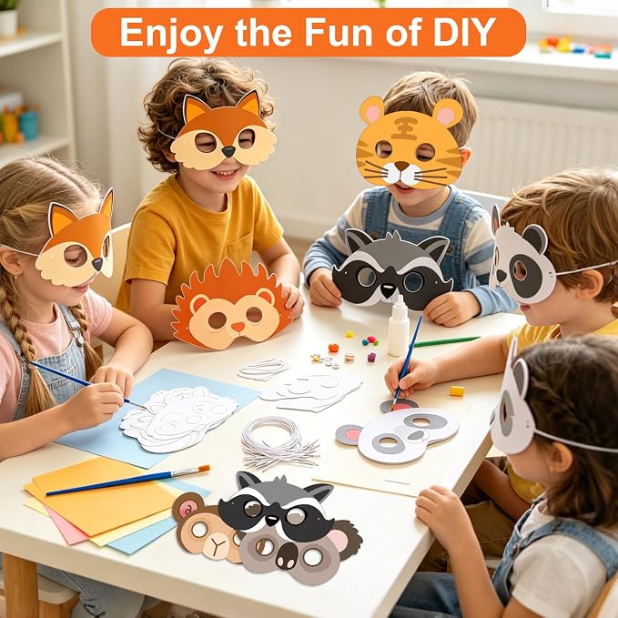 24 Pcs Animal Crafts for Kids Classroom Color Your Own Animal Masks | DIY Coloring Arts and Crafts for Jungle Animals Party Favors Birthday Dress-Up School Activity Masquerade Cosplay Supply