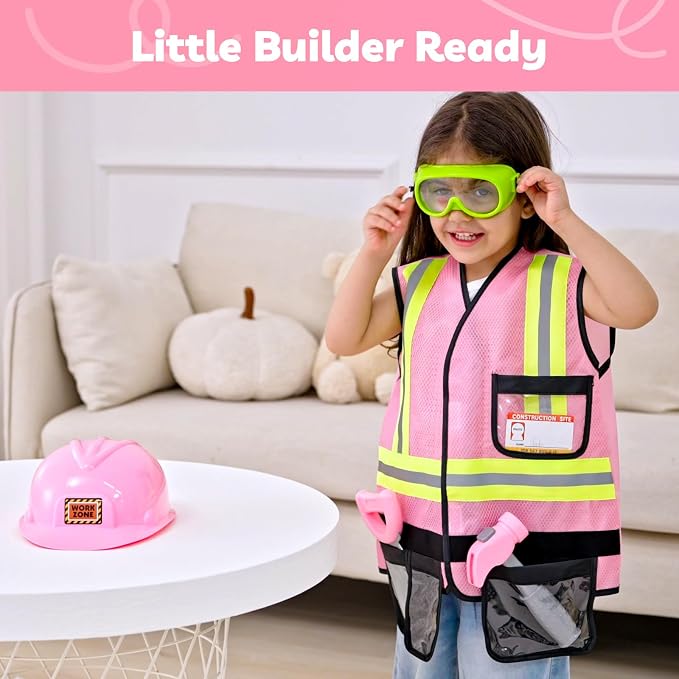 Liberry Kids Tool Set Pretend Toy for 3 4 5 Years Old with Costume | Breathable Fabric, Durable Helmet, Smooth Edges, Construction Worker Role Play, Halloween Birthday Gift for Boys Girls